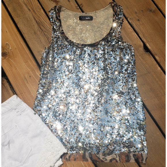 Elie Tahari Tops - Bling Sequin Animal Print Tank Top Neiman Marcus